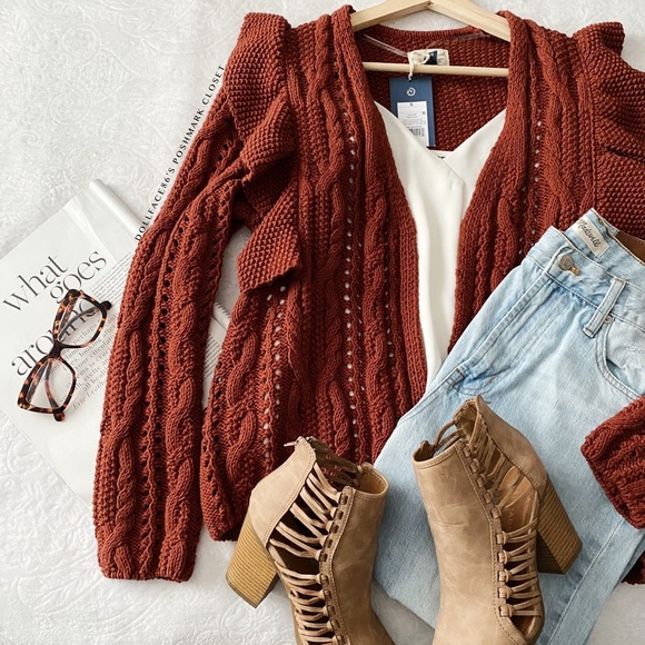 a new day Sweaters - NWT Ruffle Sleeve Thick Knit Cardigan